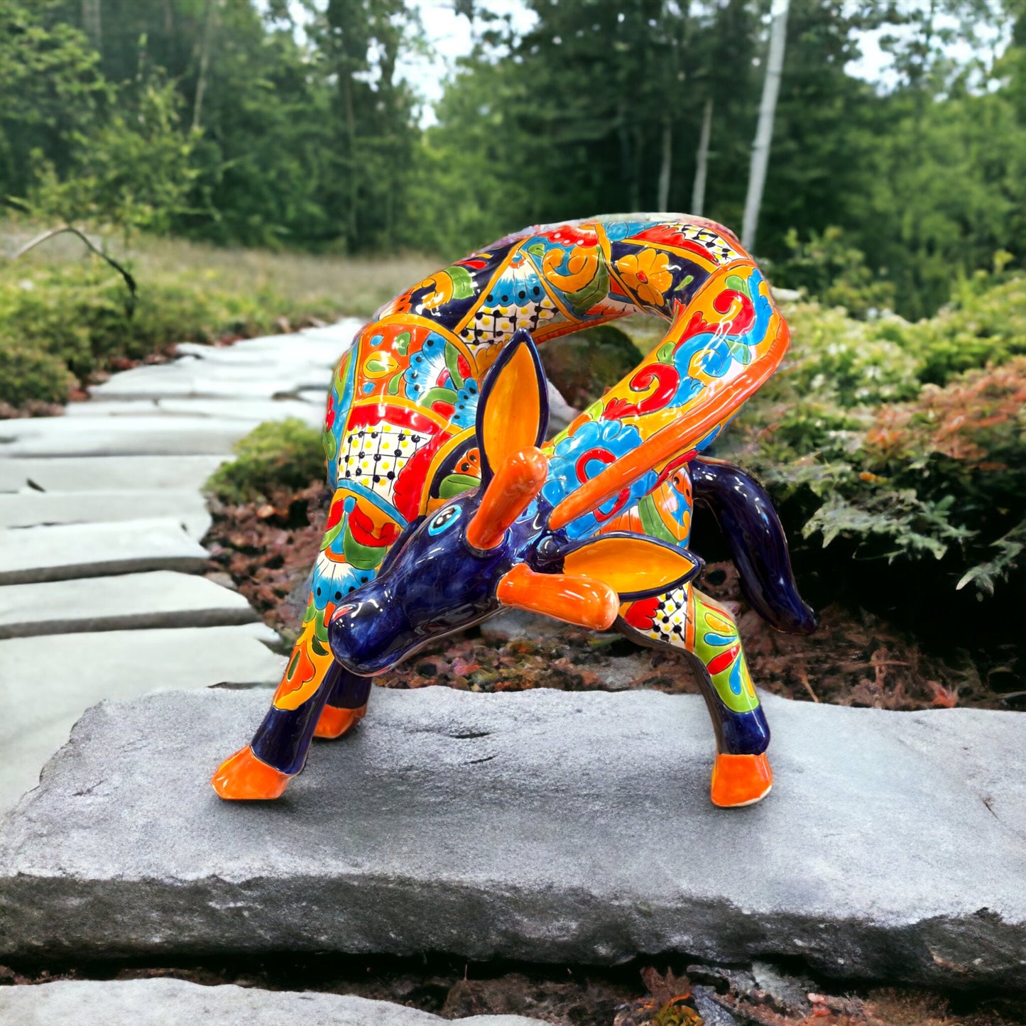 Colorful Hand-Painted Talavera Giraffe Statue | Mexican Ceramic Giraffe (Medium)