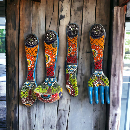 XL Talavera Silverware Wall Art Set | Hand-Painted Utensils