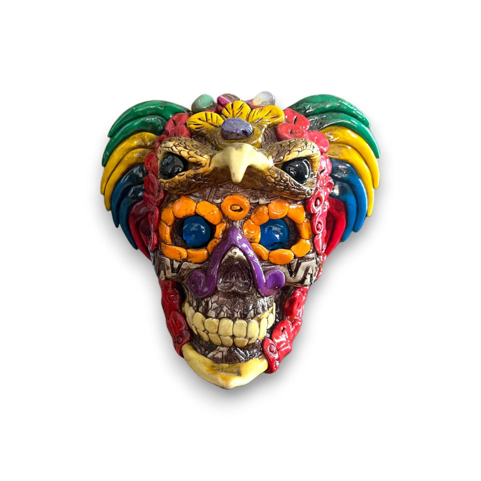 Handcrafted Aztec Warrior Skull Statue