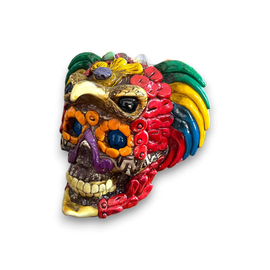 Handcrafted Aztec Warrior Skull Statue | Cultural Art - colorful handcrafted Aztec warrior skull statue from Guanajuato, Mexico