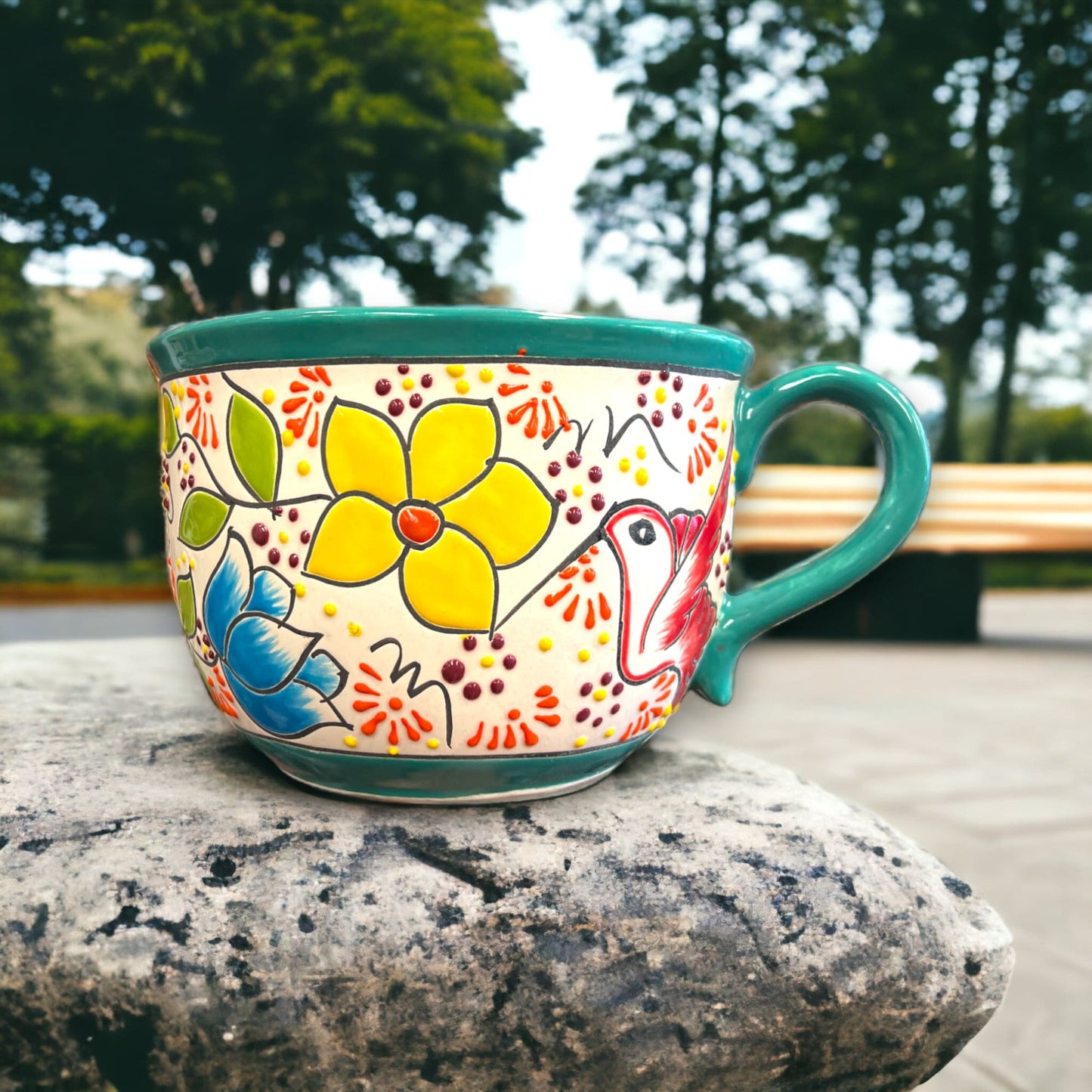 Hand-Painted Talavera Tea Cup Flower Pot | Mexican Planter (8" Wide, 6.5" Tall)