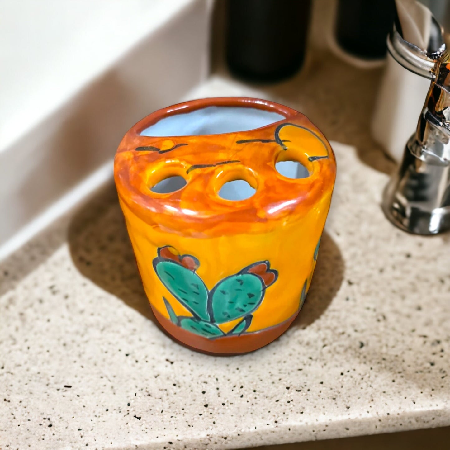 Talavera Toothbrush Holder | Hand-Painted Desert Design Bathroom Essentials