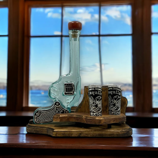 Handblown Mexican Gun Decanter Set | Revolver Design