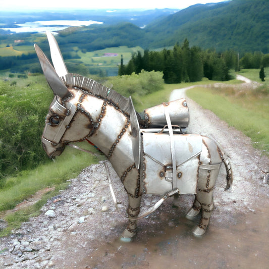 Whimsical Metal Donkey Statue | Handcrafted 3-Foot Tall Mexican Welded Sculpture