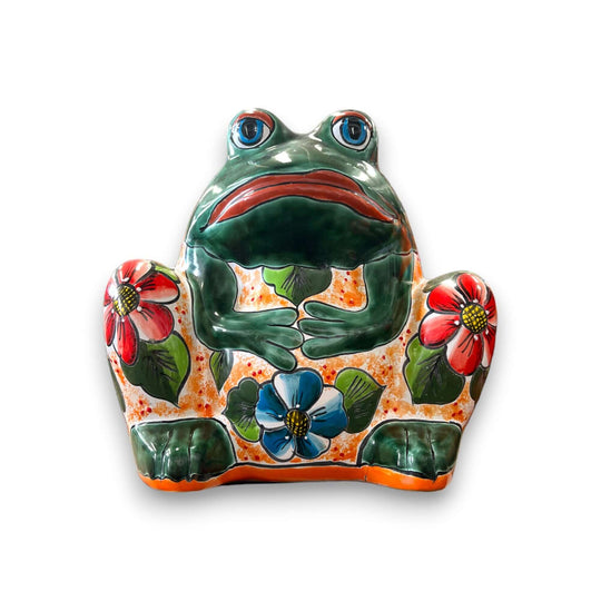 Talavera Frog Planter | Colorful Handmade Mexican Pottery - hand-painted ceramic frog planter with bright florals, lead-free glaze, handmade in Guanajuato