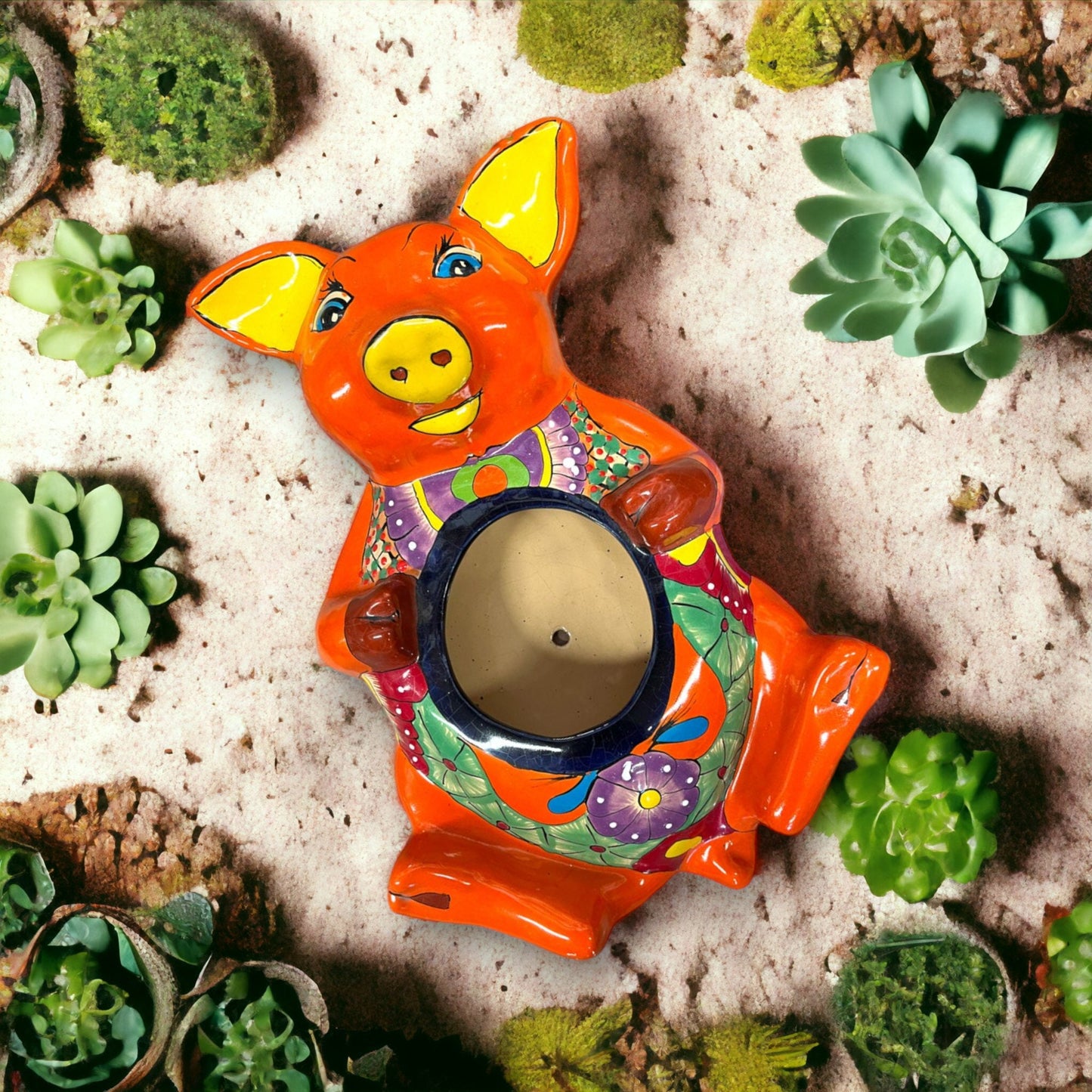 Mexican Handmade Pig Planter | Colorful Talavera Pig (Medium Size)