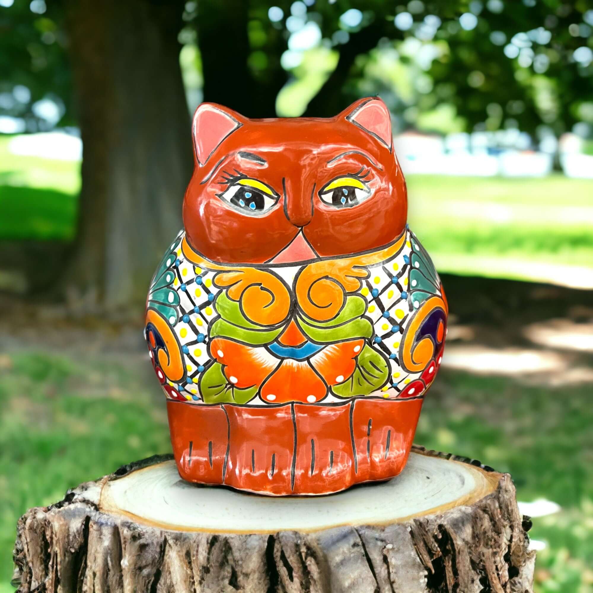 Adorable Handmade Fat Cat Planter | Talavera