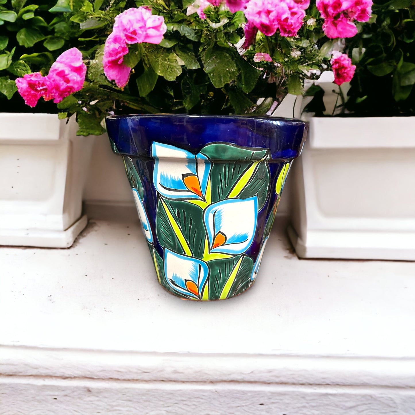 Vibrant Set of 3 Talavera Planters | Hand-Painted Calla Lily Pottery