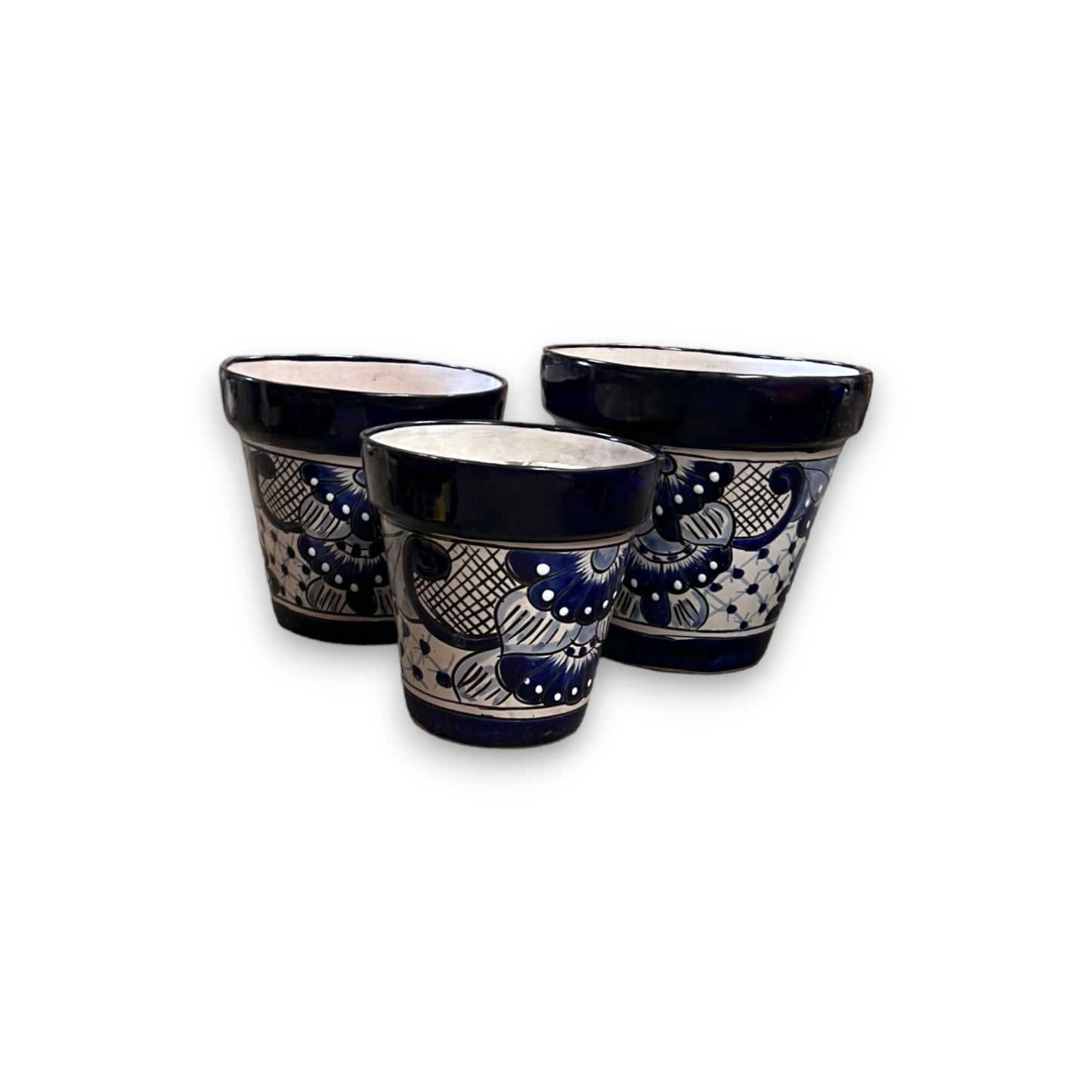 Colorful Set of 3 Talavera Planters | Handcrafted with Blue and White Patterns