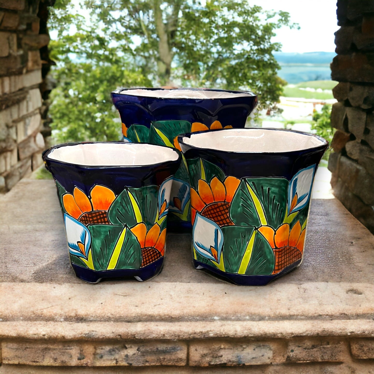 Colorful Set of 3 Talavera Planters | Hand-Painted Mexican Calla Lily Pottery