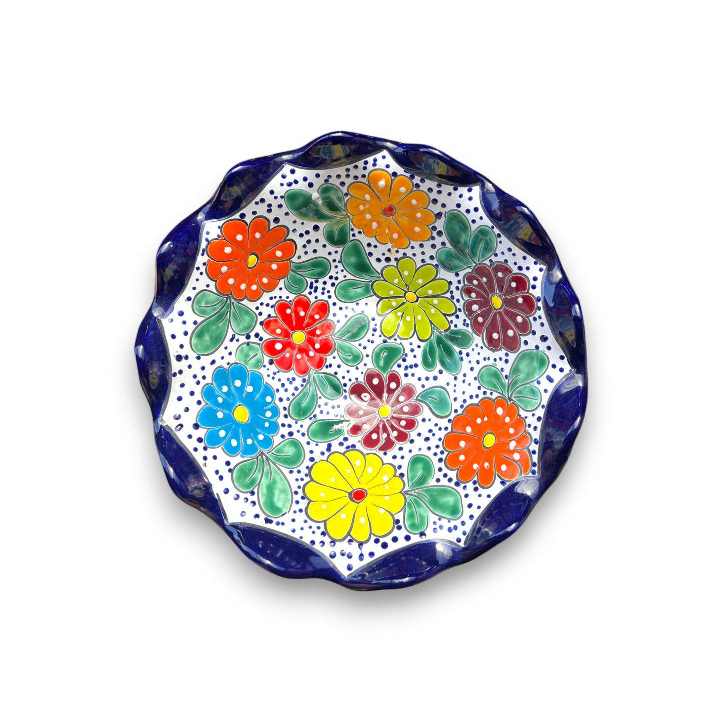 Vibrant Talavera Fruit Basket | Handcrafted Ceramic Pedestal Centerpiece