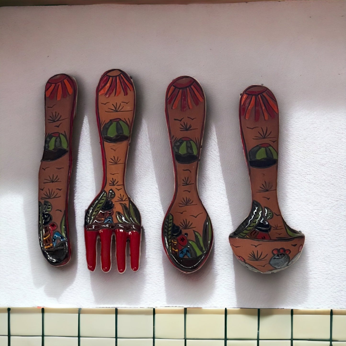 XL Talavera Silverware Wall Art Set | Hand-Painted Utensils