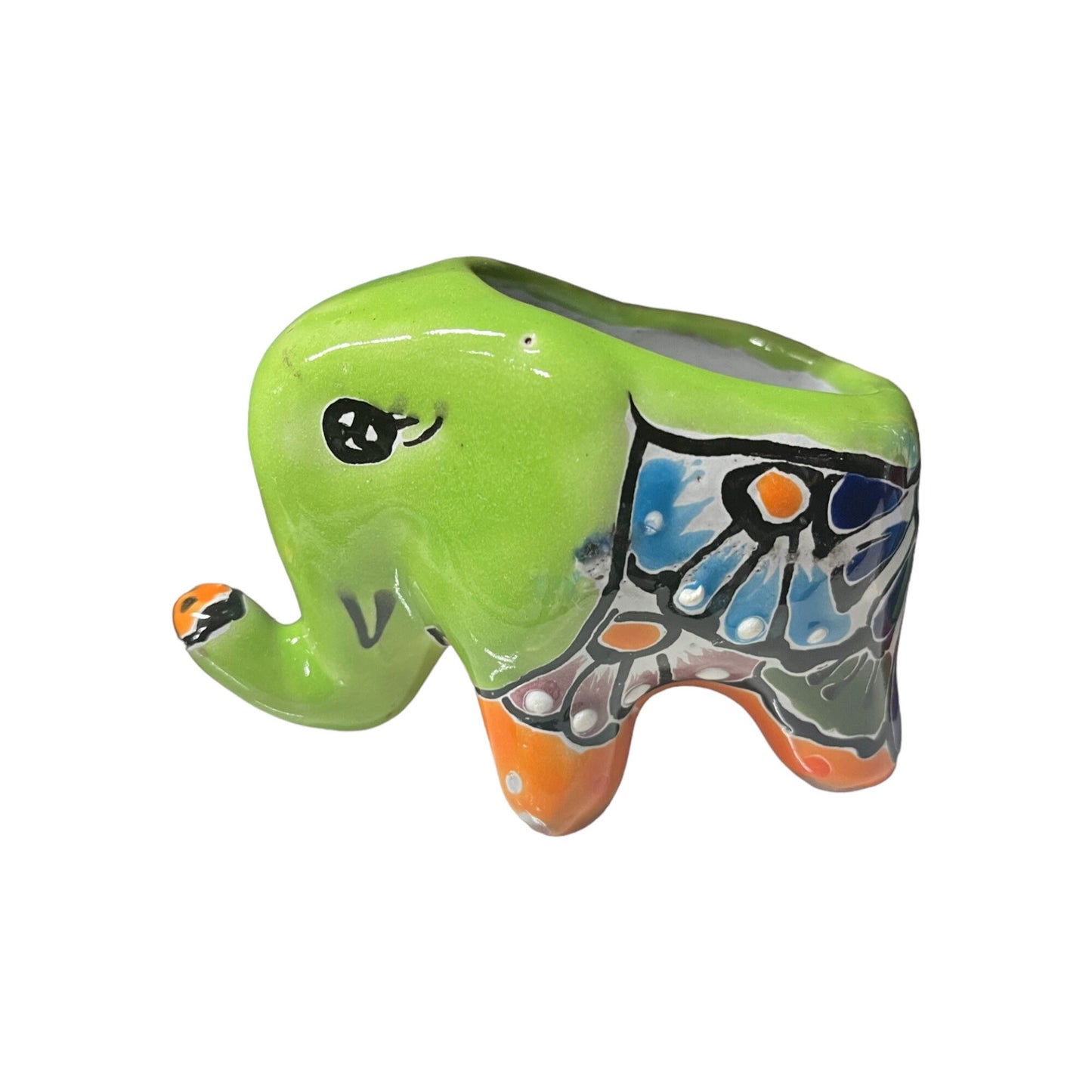 Vibrant Hand-Painted Talavera Elephant Planter | Mexican Ceramic Animal Pot