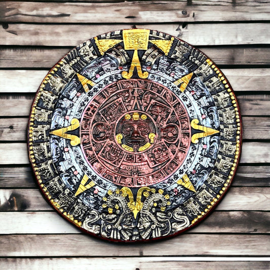 Unique Handmade Artisanal Aztec Calendar | 17-inch Wall Art