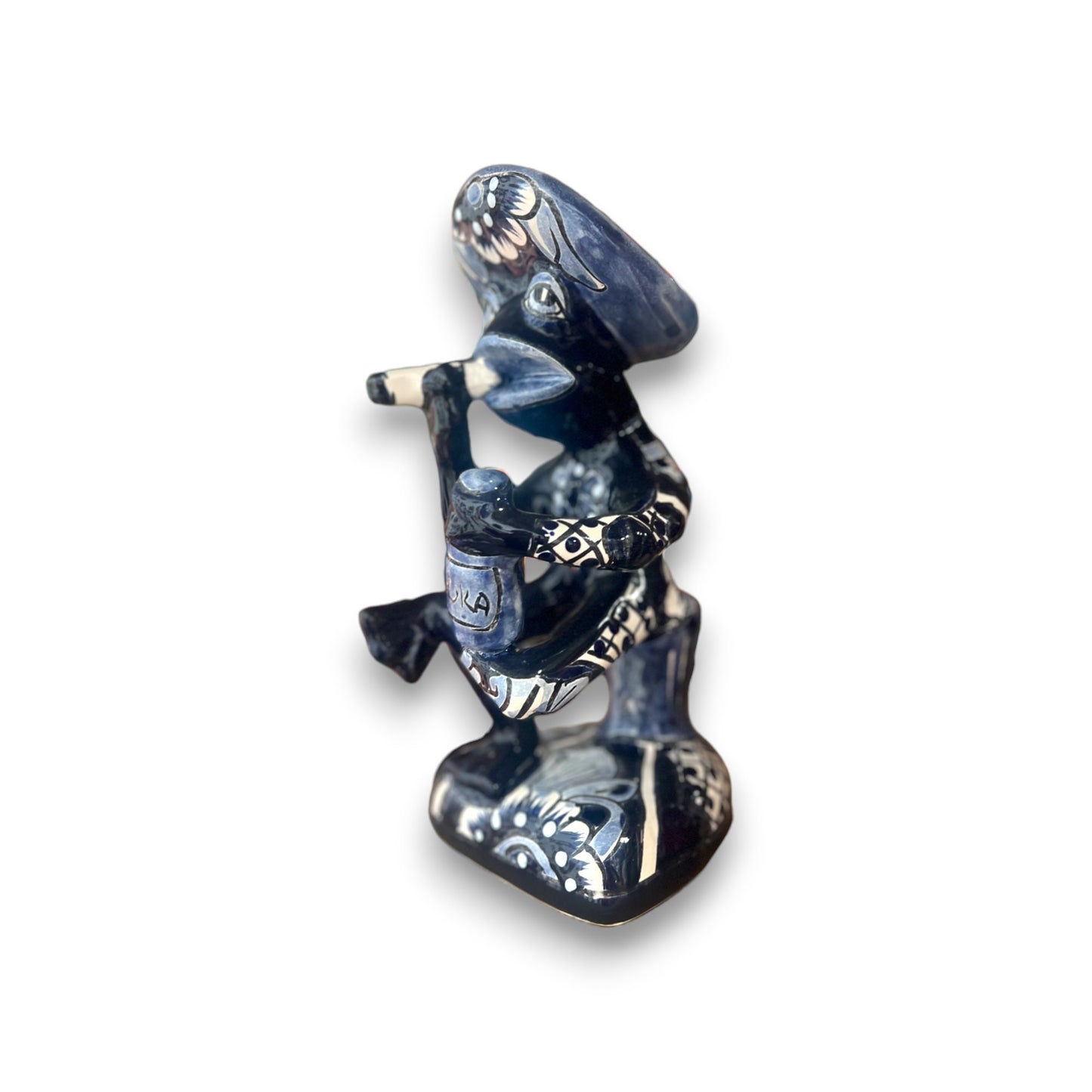 Talavera Frog Statue | Handcrafted Artisan Smoking Sculpture