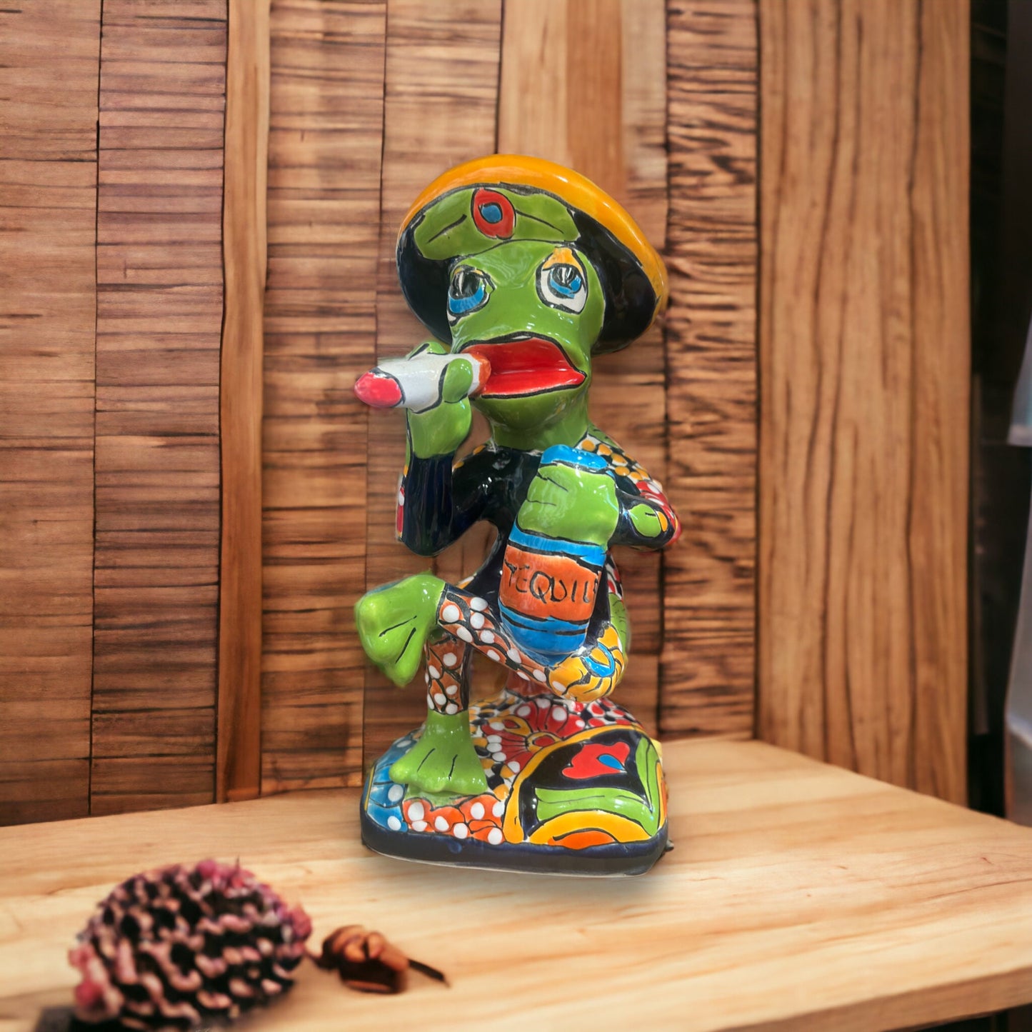 Talavera Frog Statue | Handcrafted Artisan Smoking Sculpture