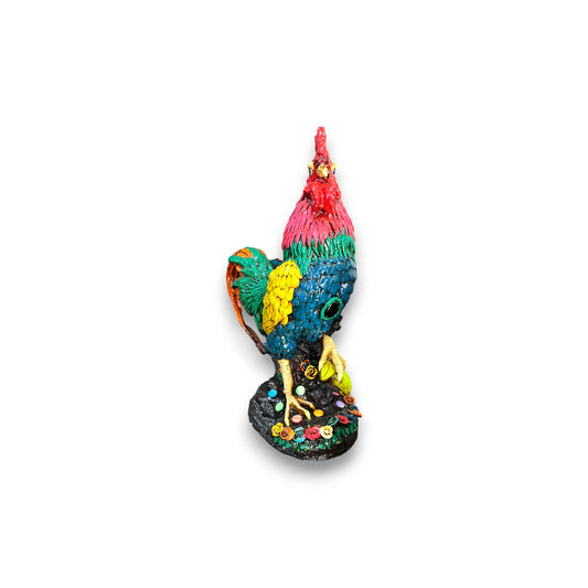 Whimsical Handcrafted Aztec Rooster | Colorful Sculpture of Chicken