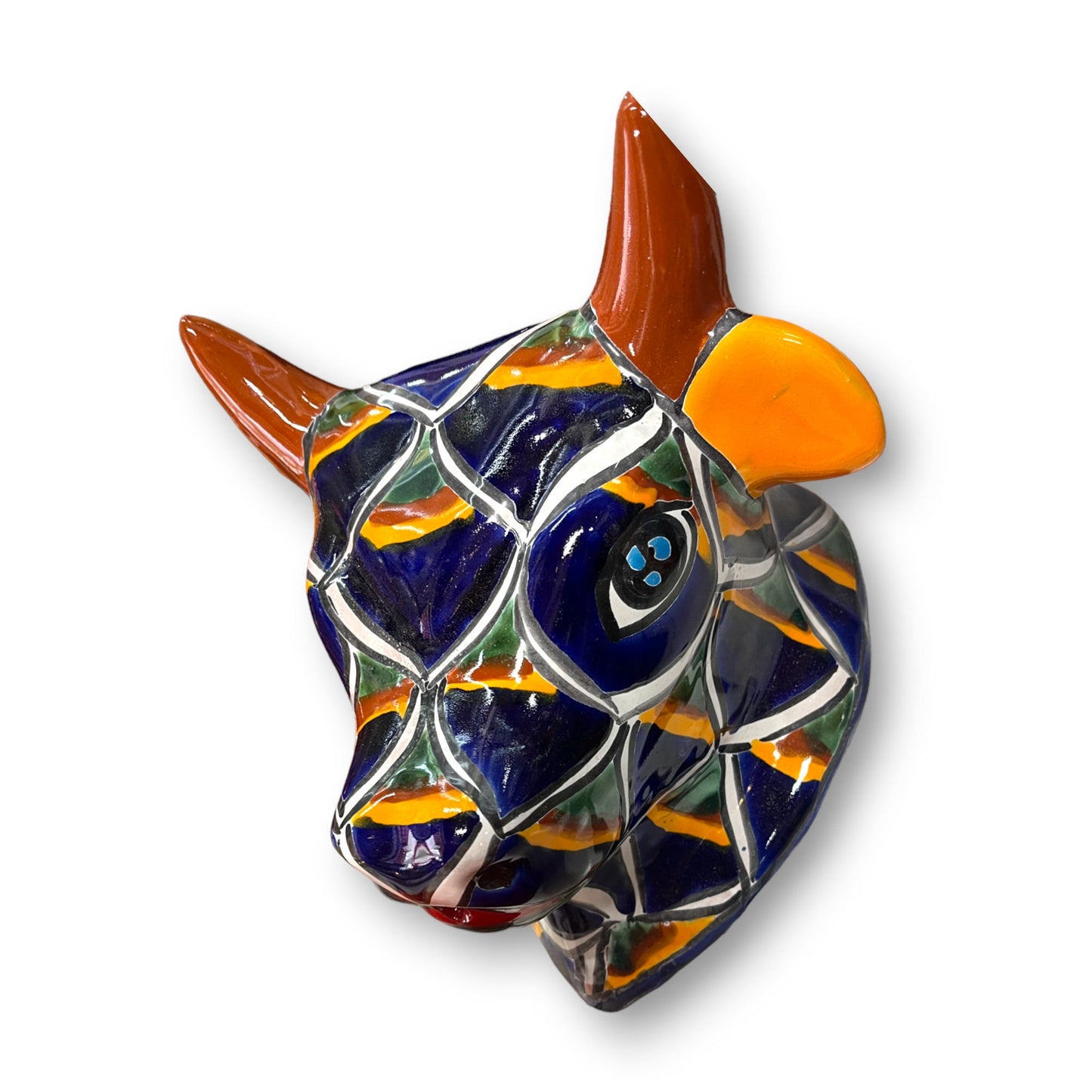 Colorful Talavera Bull Planter | Handmade Mexican Peacock Wall Art (Medium)