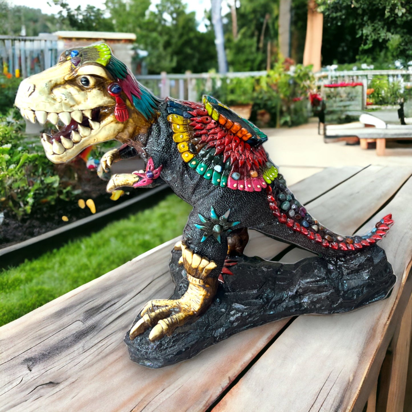 Handcrafted Aztec Dinosaur Sculpture | Large T-Rex Authentic Cultural Art