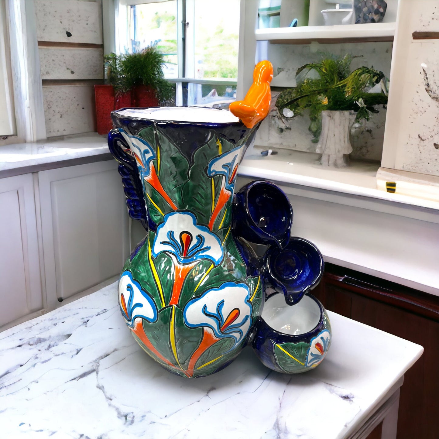 Authentic Mexican Talavera Calla Lily Fountain | Hand-Painted (24" Tall)