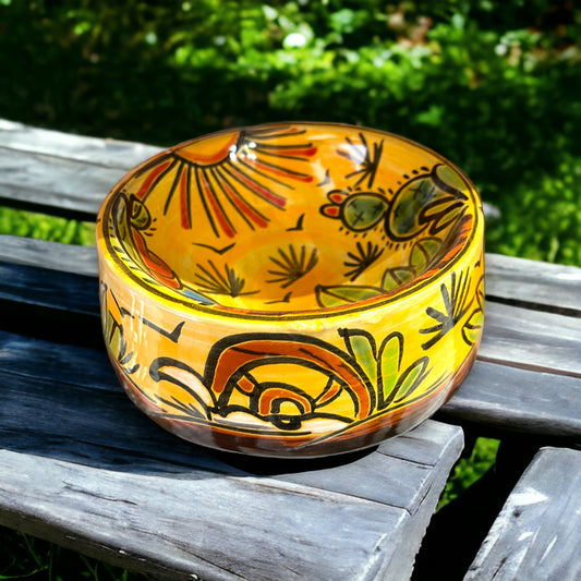 Hand-Painted Talavera Dog Bowl | Southwest Desert Landscape Art