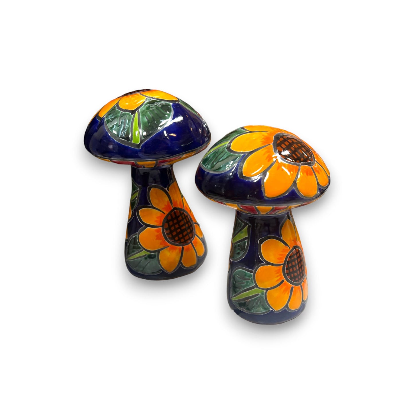 Set of 3 Hand-Painted Talavera Mushroom Set | Colorful Sunflower Art (Small Size)