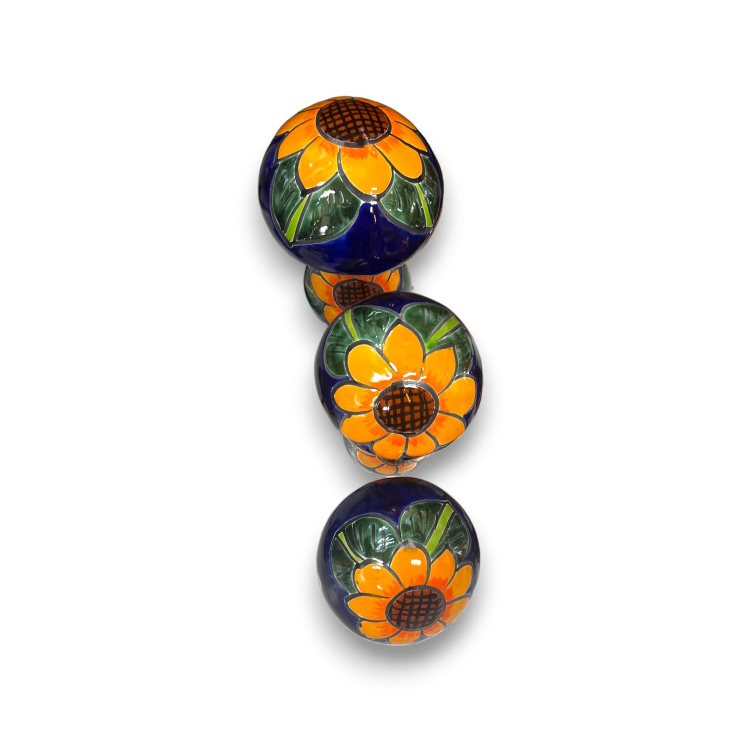 Set of 3 Hand-Painted Talavera Mushroom Set | Colorful Sunflower Art (Small Size)