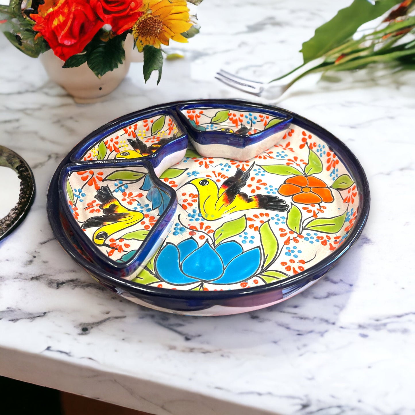 Talavera Bird Appetizer Tray | Colorful Mexican Pottery Dish