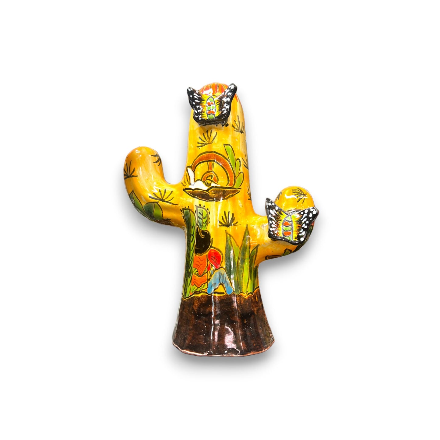 Handmade Talavera Cactus Statue | Medium Size Colorful Cultural Art