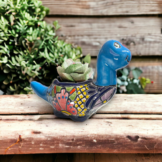 Colorful Talavera Dinosaur Succulent Planter | Whimsical Flower Pot