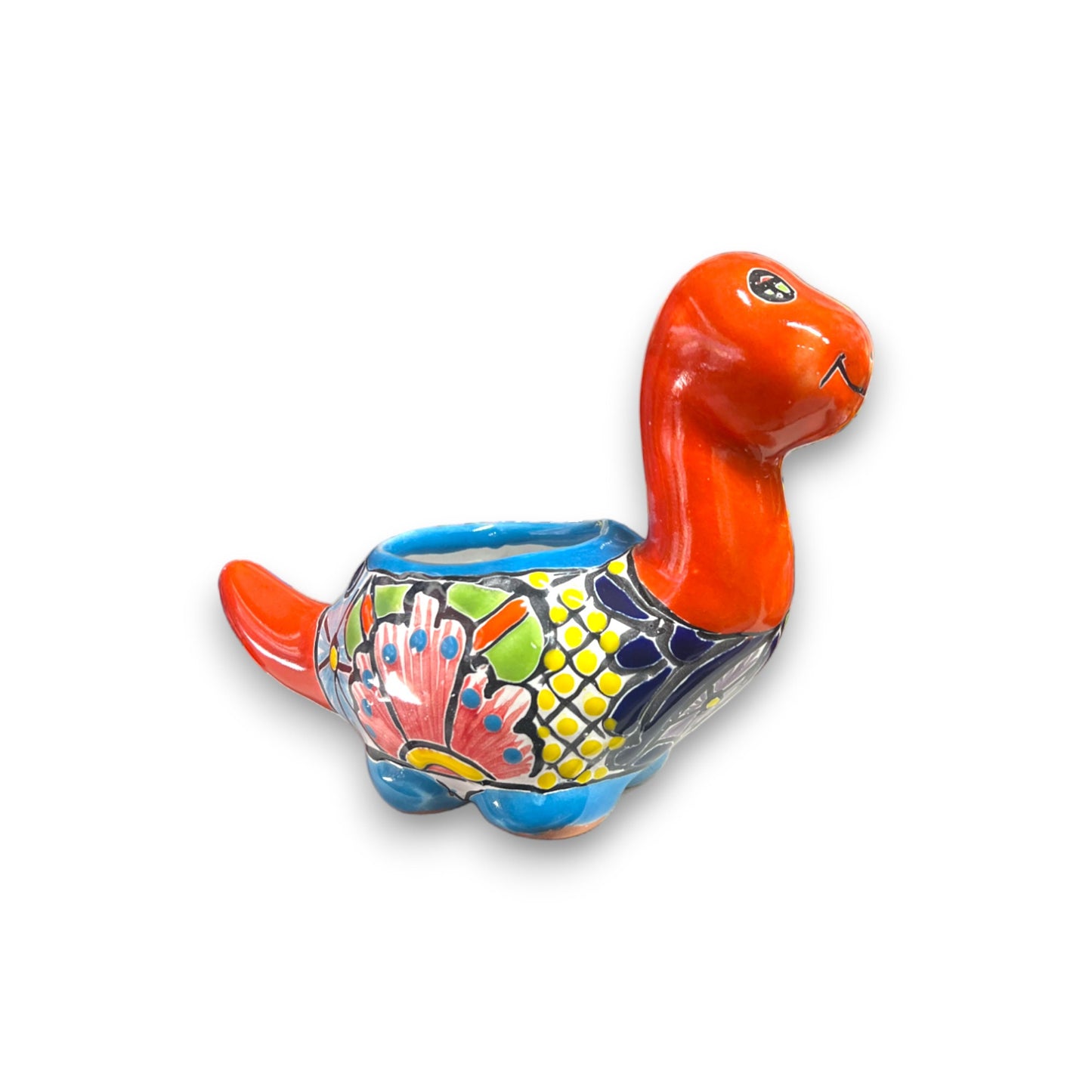 Colorful Talavera Dinosaur Succulent Planter | Whimsical Flower Pot