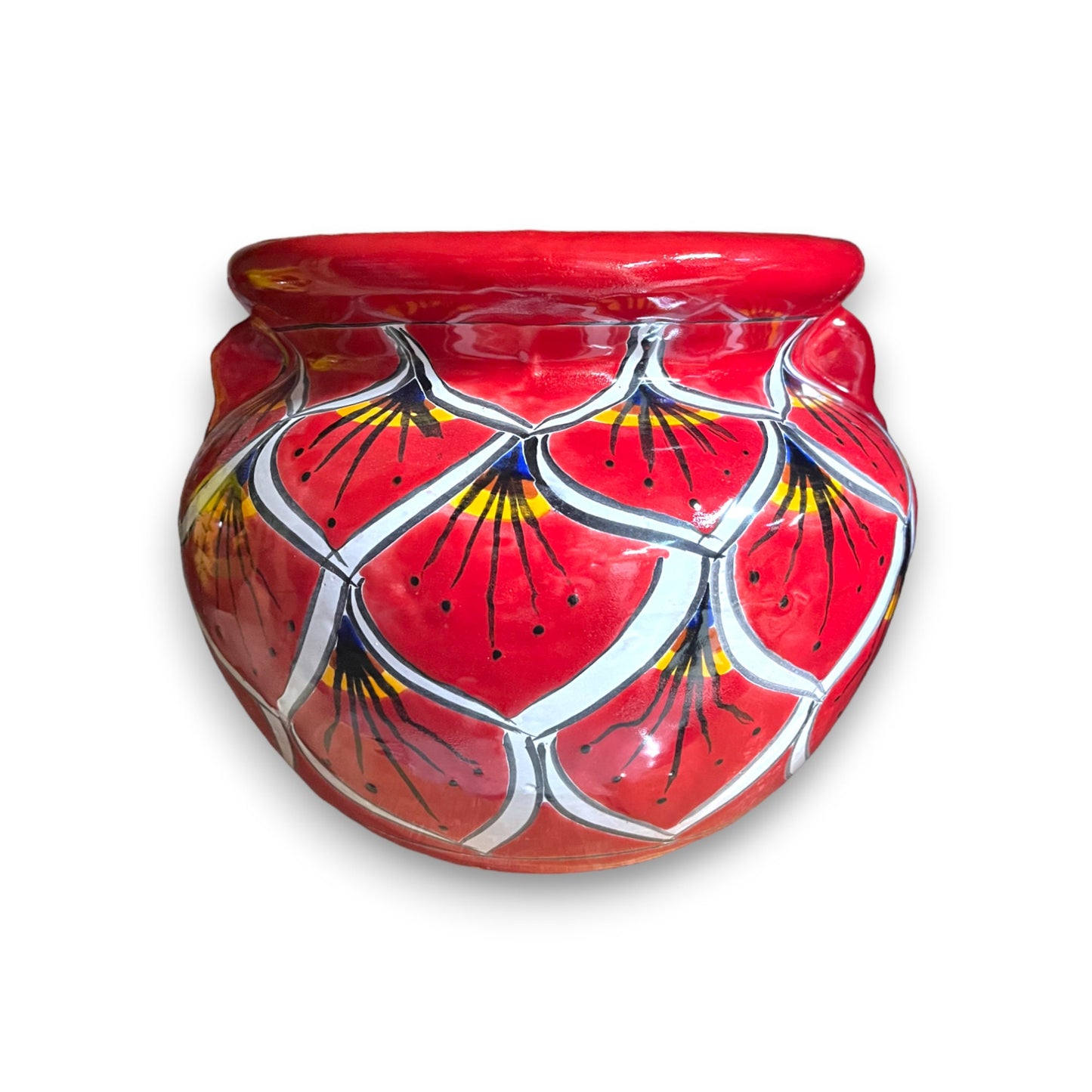 Hand-Painted Talavera Flower Pot | Artisan-Crafted Red Peacock Decor Planter