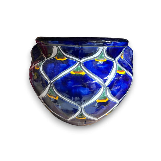 Artisan Hand-Painted Talavera Flower Pot | Blue Peacock Decor Planter