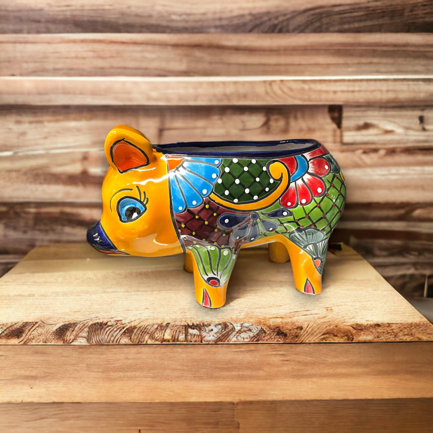 Colorful Mexican Talavera Pig Planter | Handcrafted Animal Pottery (Medium)