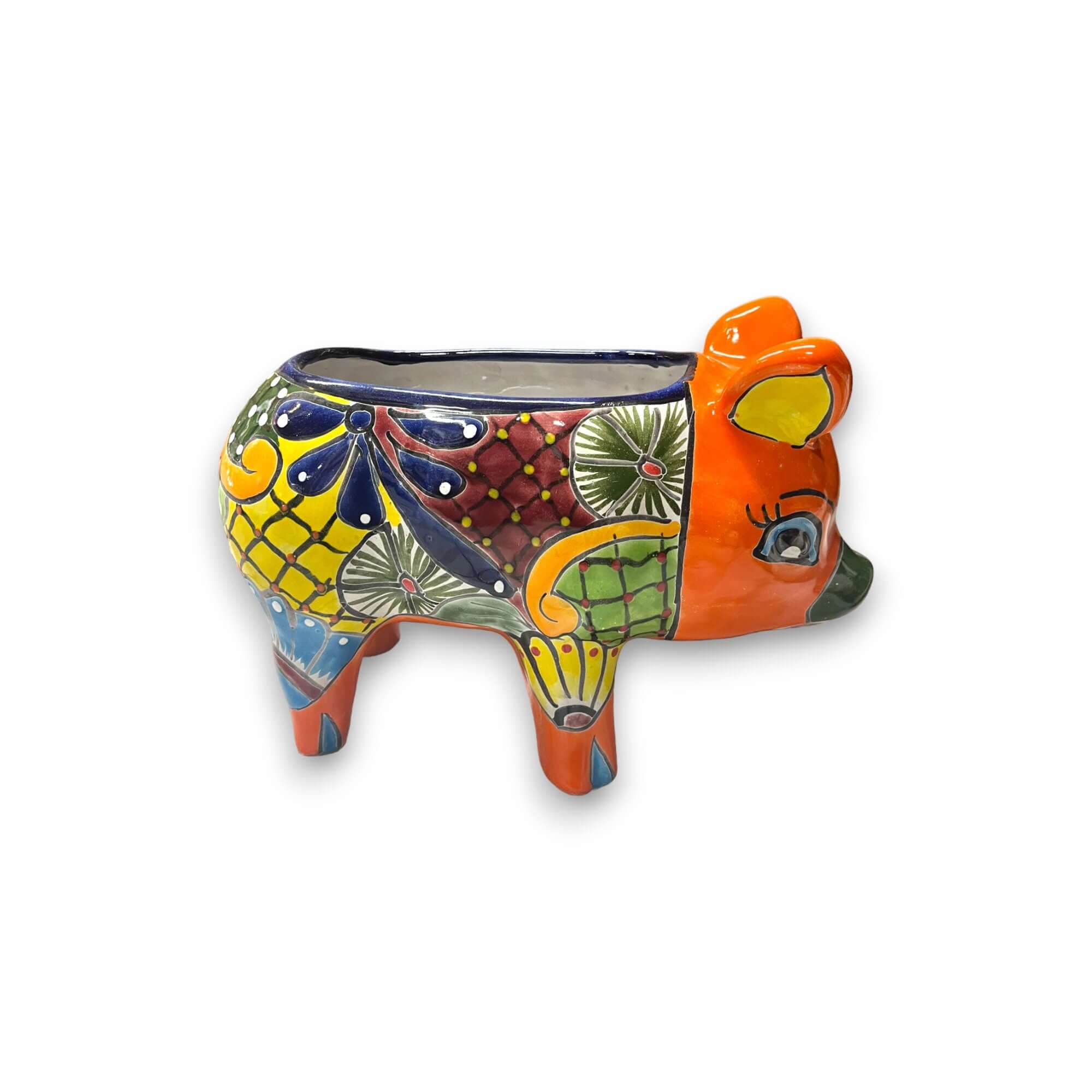 Colorful Mexican Talavera Pig Planter - Medium