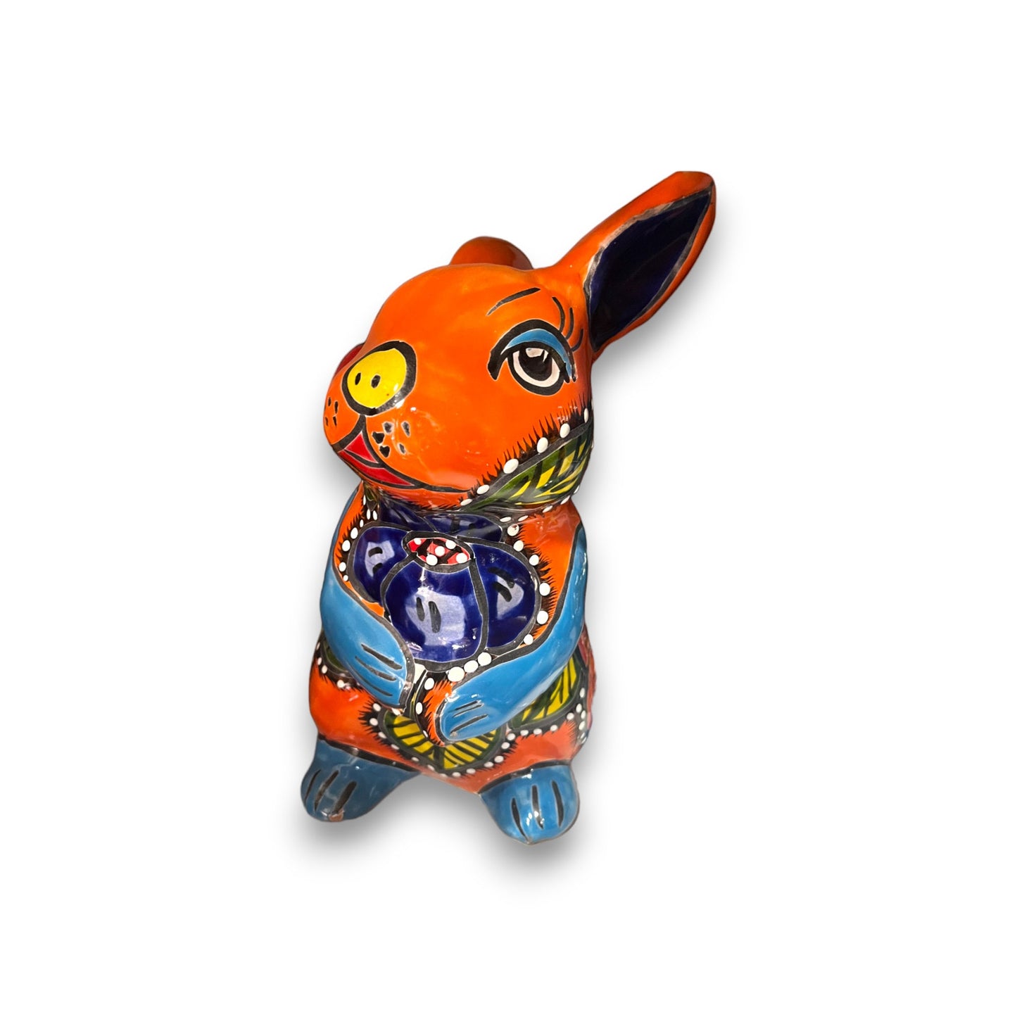 Colorful Handmade Talavera Bunny Statue | Mexican Rabbit Folk Art