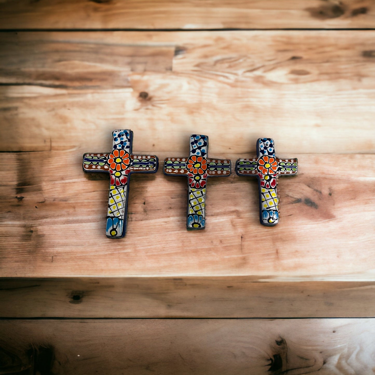 Set of 3 Small Talavera Crosses | Handcrafted Mexican Spiritual Art