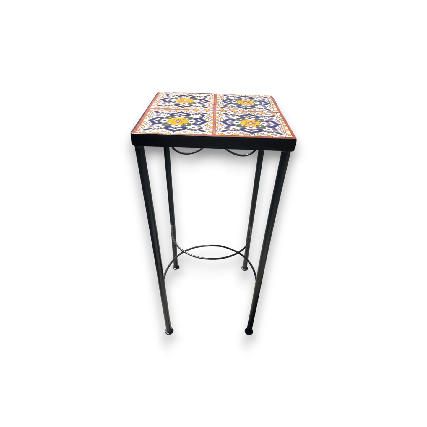 Handmade Mexican Accent End Table | Colorful Talavera Tile and Metal Design 12" Wide