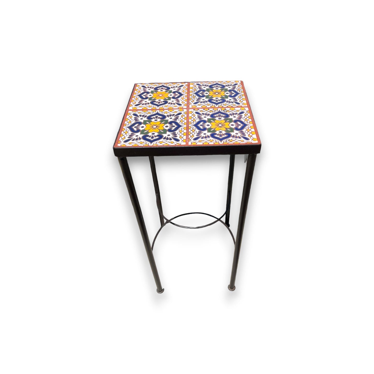 Handmade Mexican Accent End Table | Colorful Talavera Tile and Metal Design 12" Wide