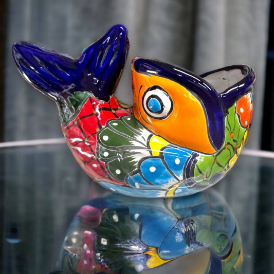 Medium Talavera Fish Planter | Hand-Painted Mexican Statue Pottery