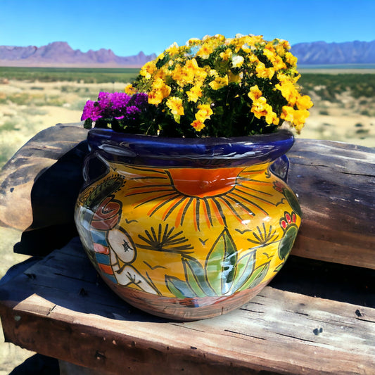 Hand-Painted Talavera Flower Pot | Artisan-Crafted Desert Design Planter