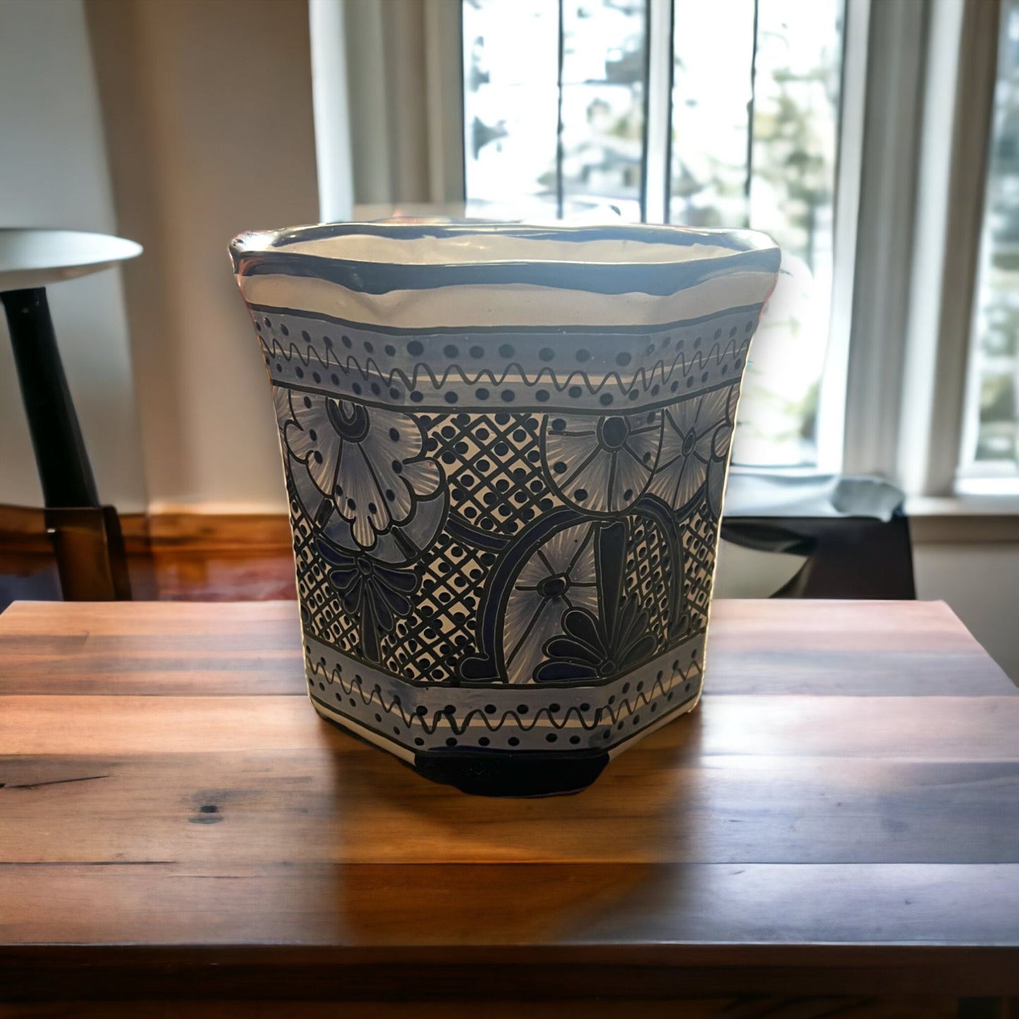 Set of 3 Colorful Talavera Planters | Hand-Painted Blue & White Mexican Pottery