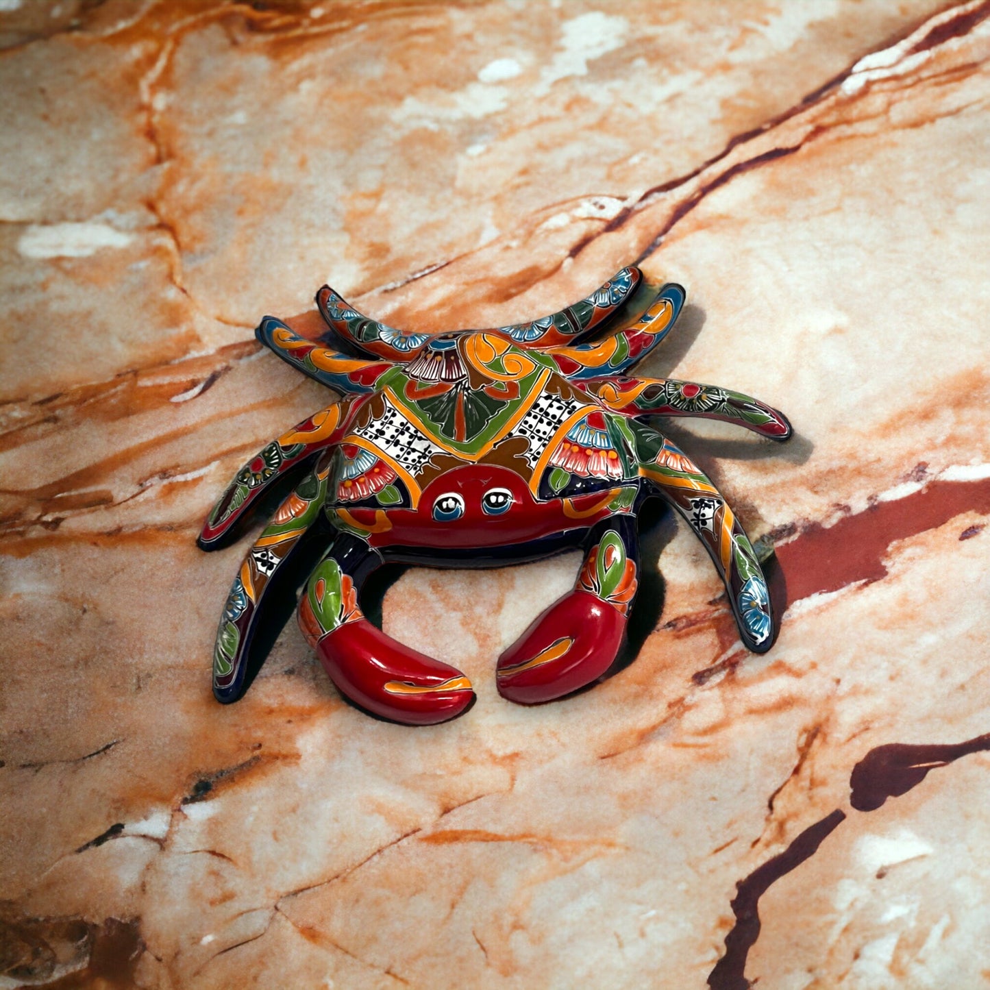 Mexican Handmade Crab Wall Art | Colorful Talavera Statue (Large)