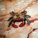 Handmade Talavera Crab Statue | Colorful Mexican Ceramic Decoration - hand-painted Mexican ceramic crab with vibrant Talavera patterns on marble surface