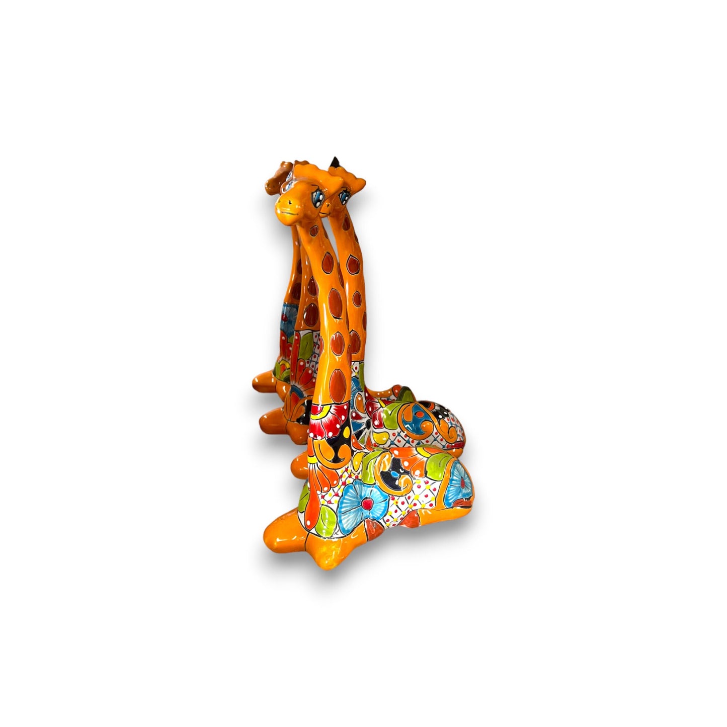 Vibrant Talavera Giraffe Sculpture | Hand-Painted Mexican Ceramic Decor (12" Height)