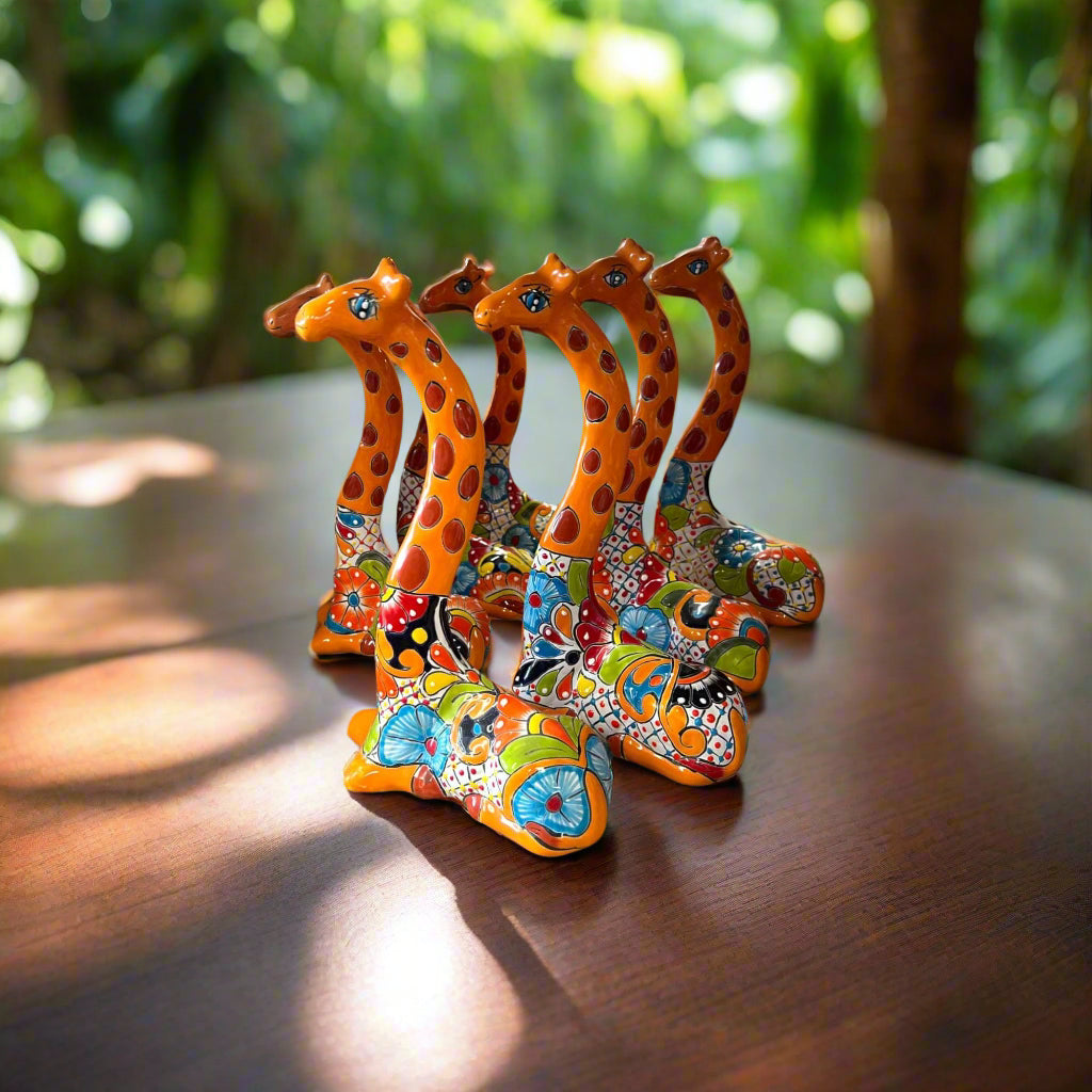 Talavera Giraffe Sculpture - Hand-Painted Decor
