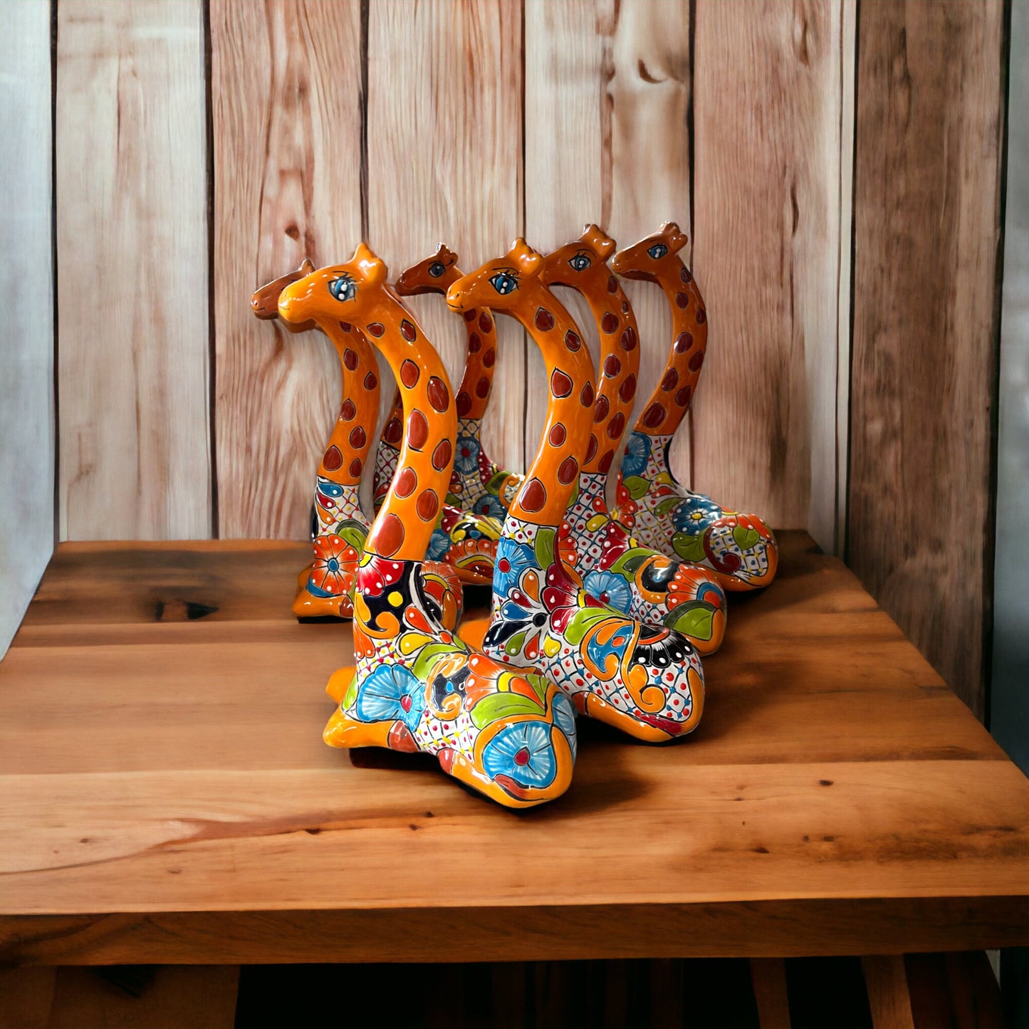 Vibrant Talavera Giraffe Sculpture | Hand-Painted Mexican Ceramic Decor (12" Height)