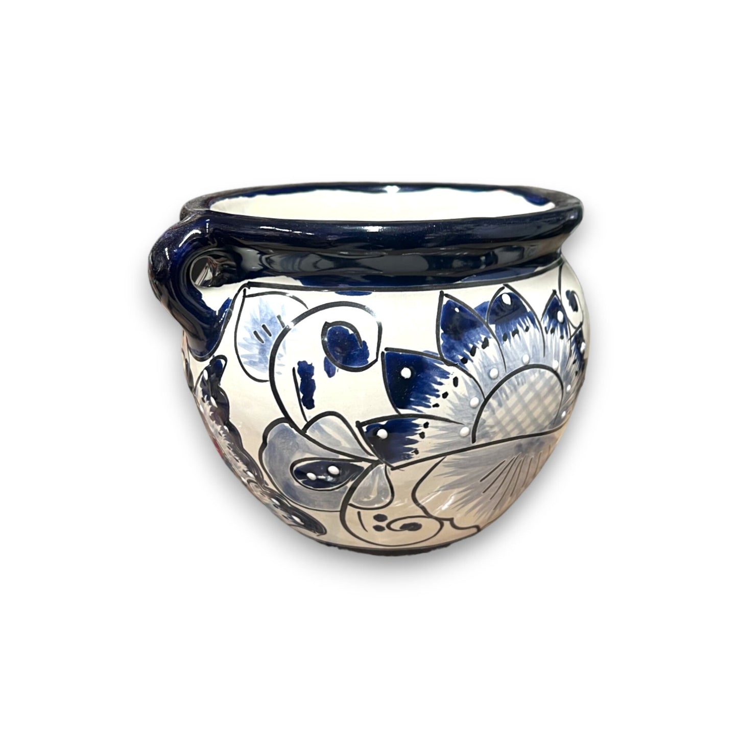 Set of 3 Talavera Round Planters | Hand-Painted Blue and White Design