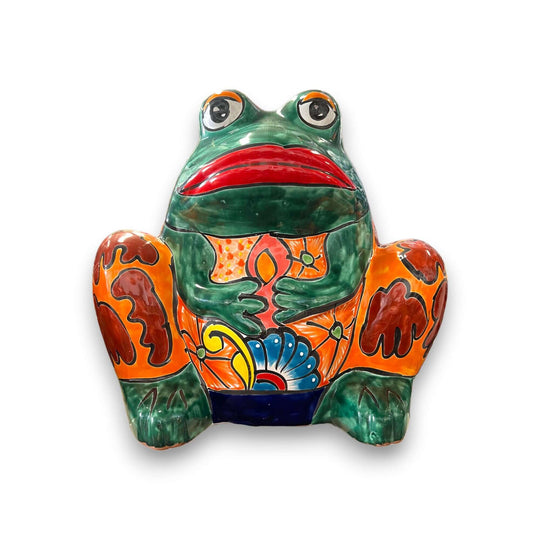 Talavera Frog Planter | Colorful Handmade Mexican Pottery - hand-painted Talavera frog planter with vivid florals and lead-free glaze
