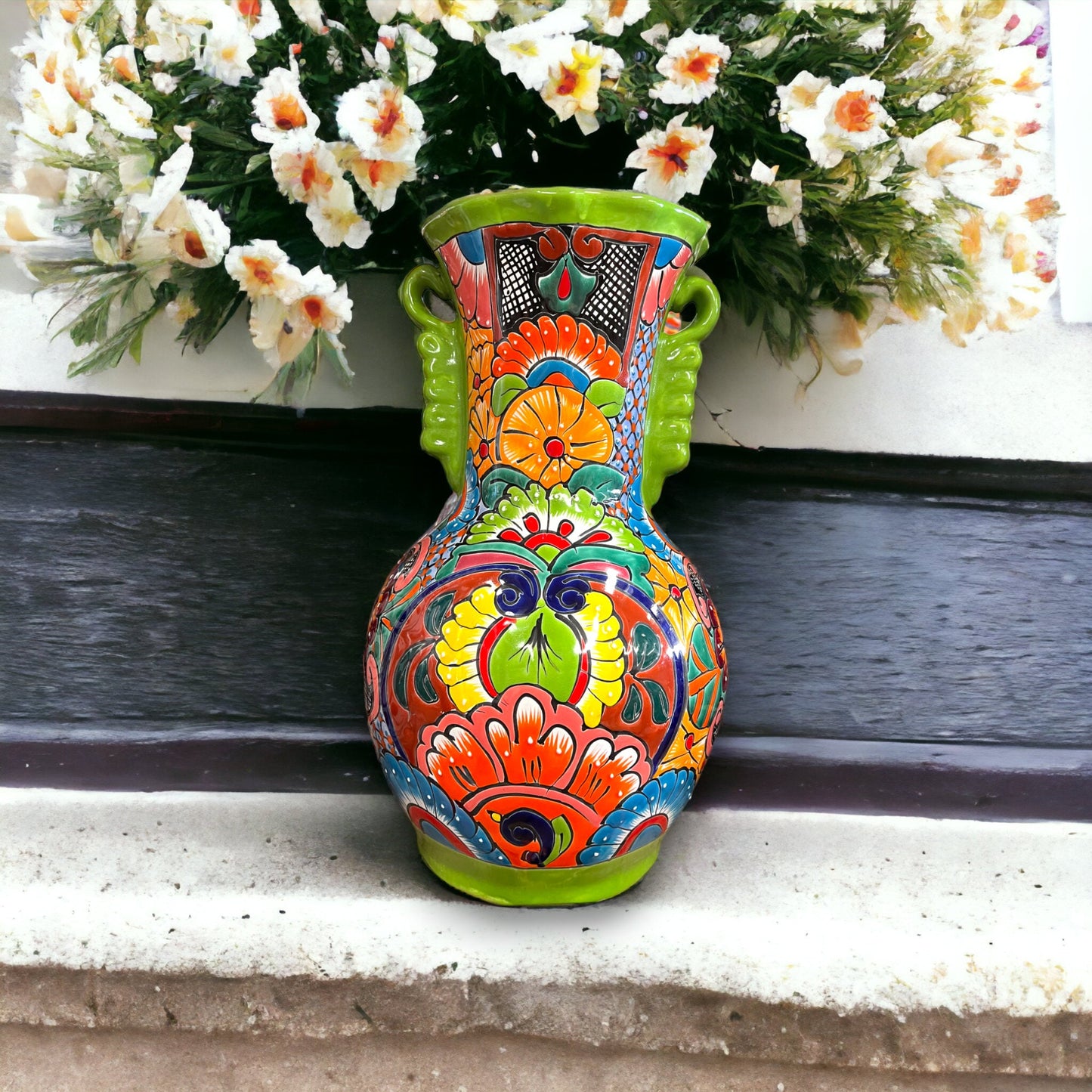 Vibrant Talavera Vase | Large Mexican Handcrafted Pottery (24" Tall)